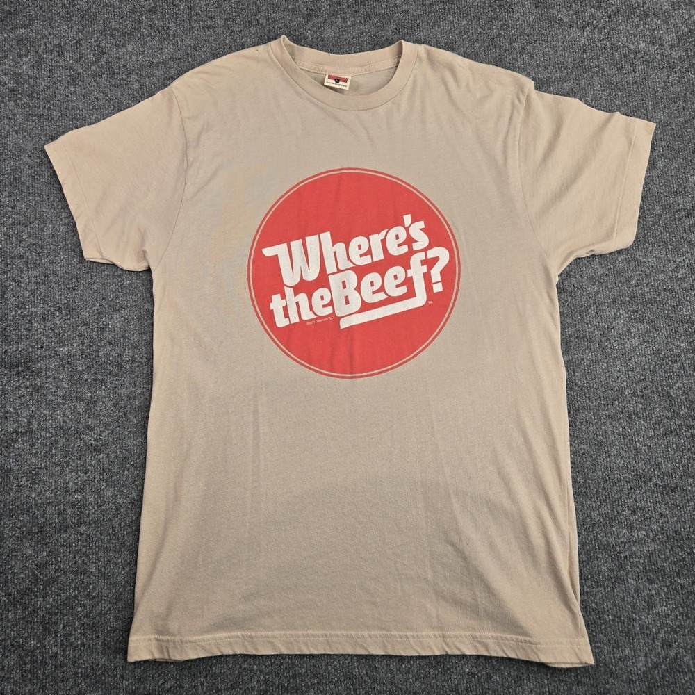 Homage T-Shirt Men XL Where's The Beef Wendy's Tan Graphic Short Sleeve USA Made